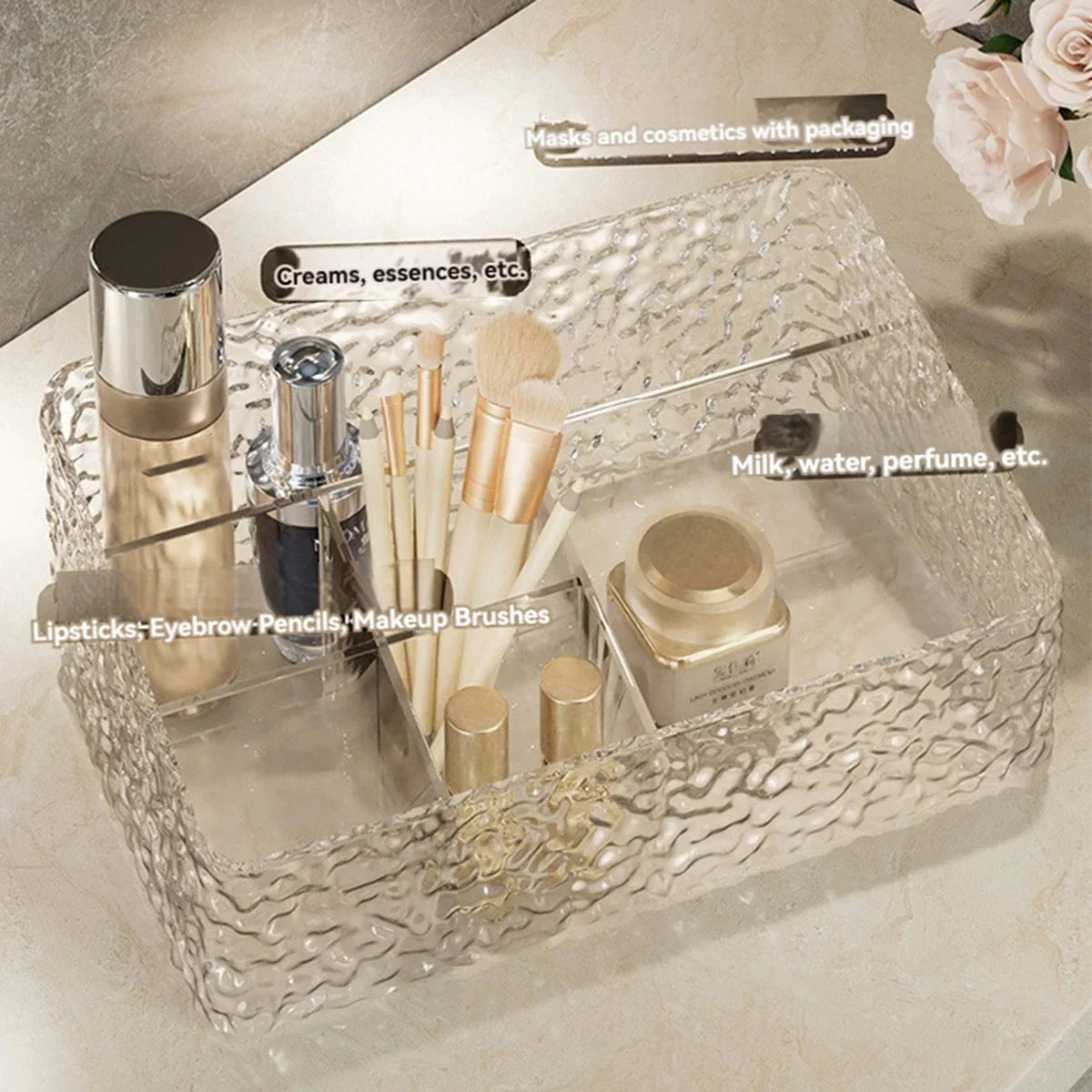 Spacious Makeup Storage Box with Wave Pattern