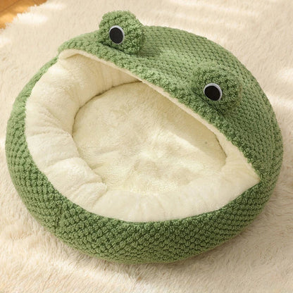 Cozy Pet Hideaway Plush Frog Cave Bed