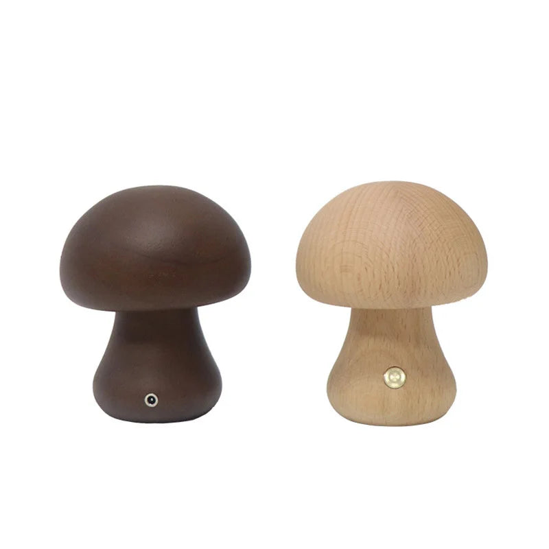 Soft Glow Wooden Mushroom Table Lamp