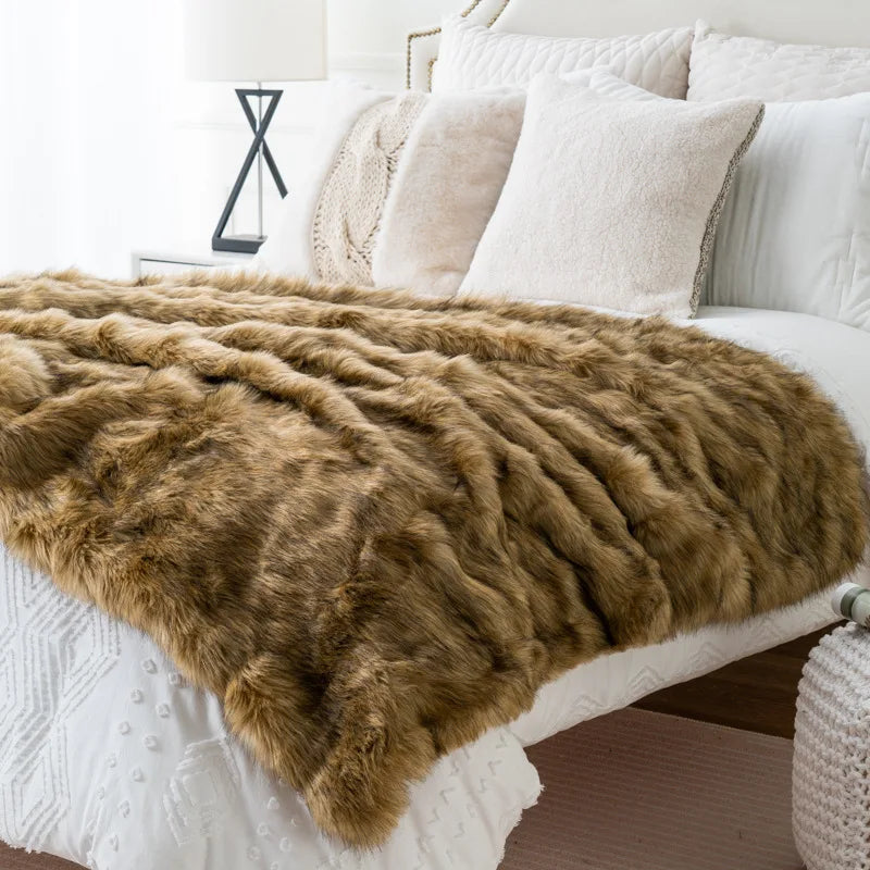 Plush Faux Fur Blanket - Soft Cozy Decorative Throw