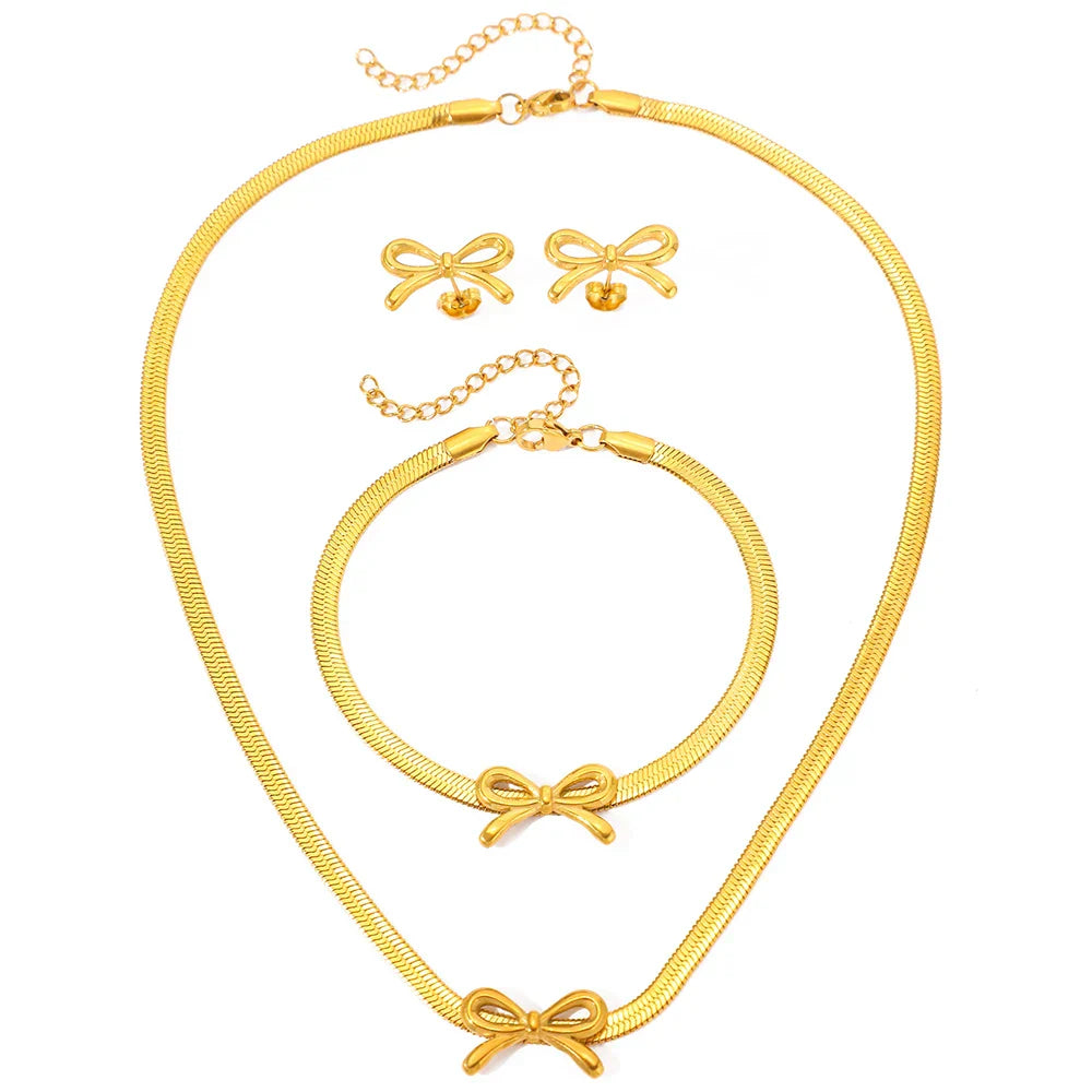 Delicate Bow Herringbone Jewelry Set for Women