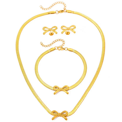 Delicate Bow Herringbone Jewelry Set for Women