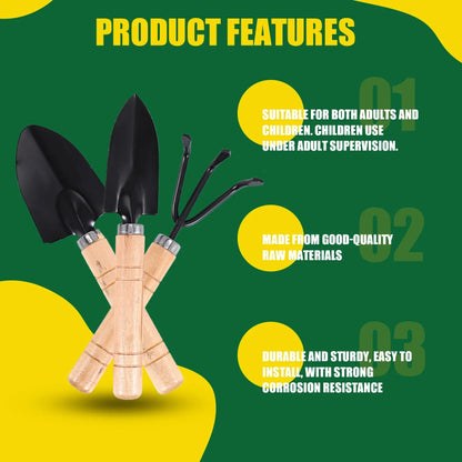 Compact 3-Piece Gardening Tool Set with Wooden Handles - Fesara