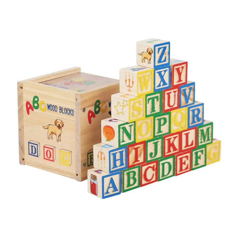 Educational Wooden ABC Blocks with Storage Container - Fesara