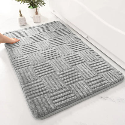 Plush Striped Anti-Slip Bathroom Mat with Gentle Absorbency