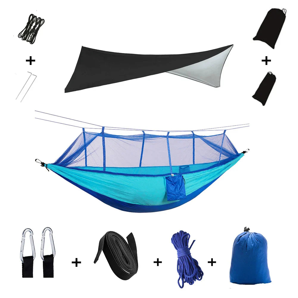 Lightweight Portable Camping Hammock with Bug Net & Rain Fly