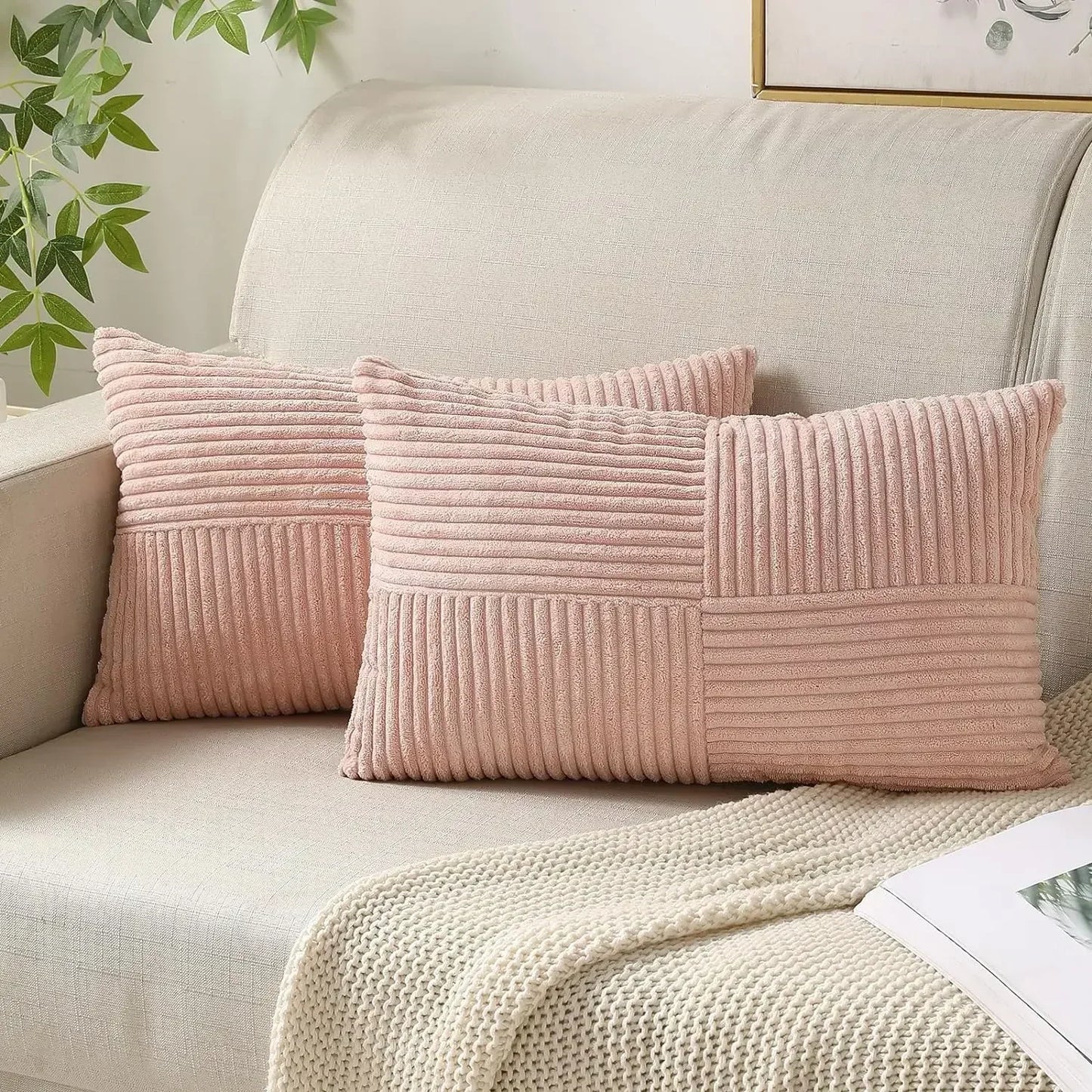 Soft Corduroy Striped Pillow Covers Set - Fesara