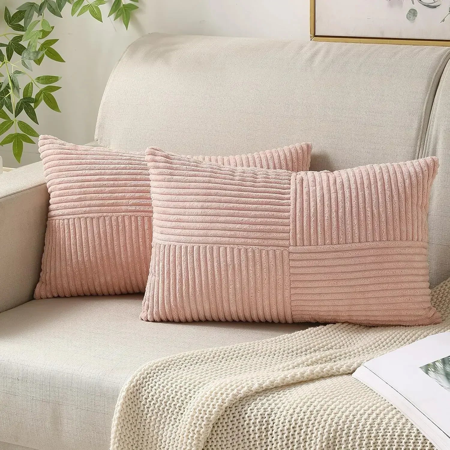 Soft Corduroy Striped Pillow Covers Set - Fesara
