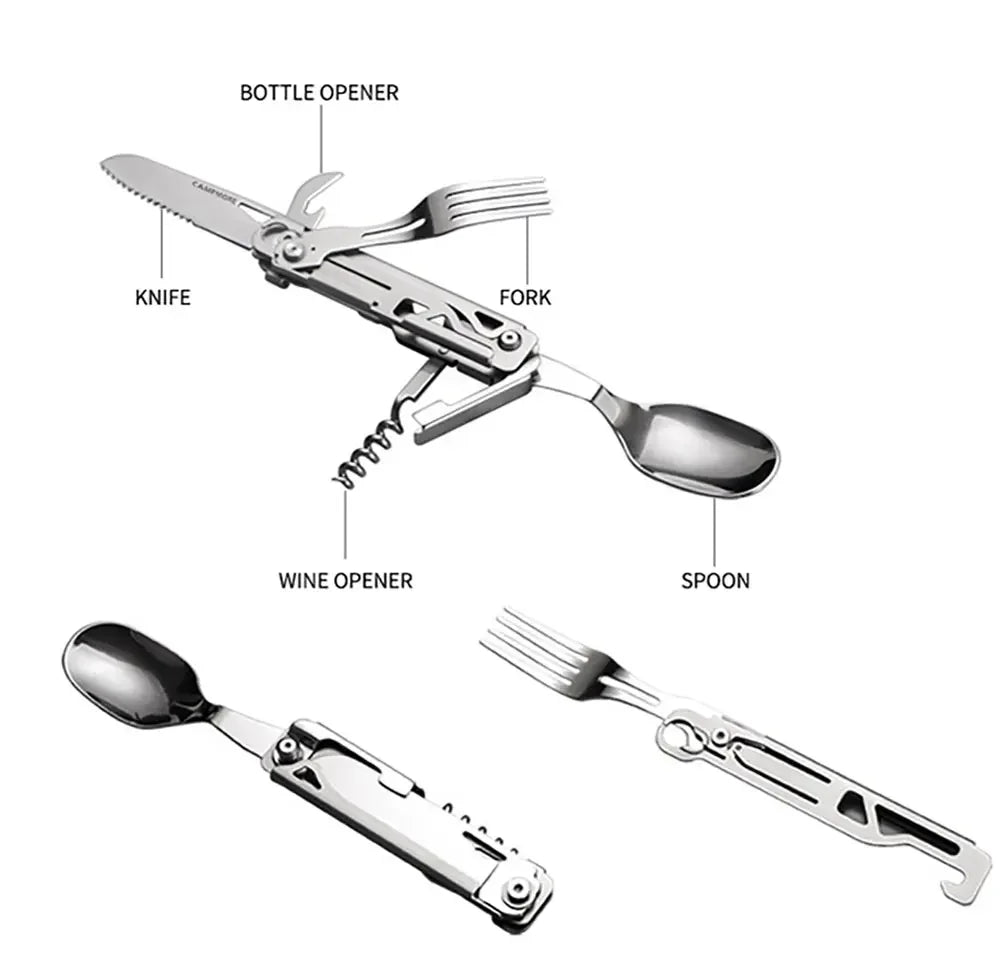 Portable 6-in-1 Stainless Steel Camping Cutlery Set
