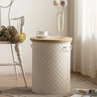 Compact Metal End Table with Storage Basket