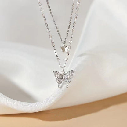 Delicate Feather Double Layer Silver Necklace