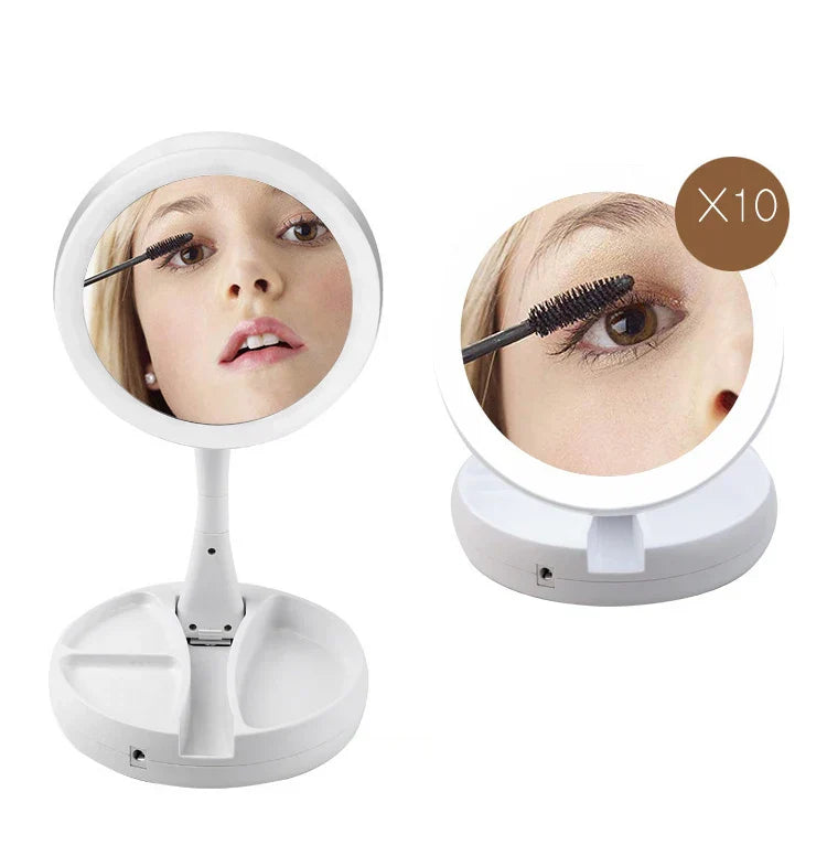Compact LED Travel Mirror 10x Magnification