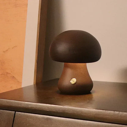 Soft Glow Wooden Mushroom Table Lamp