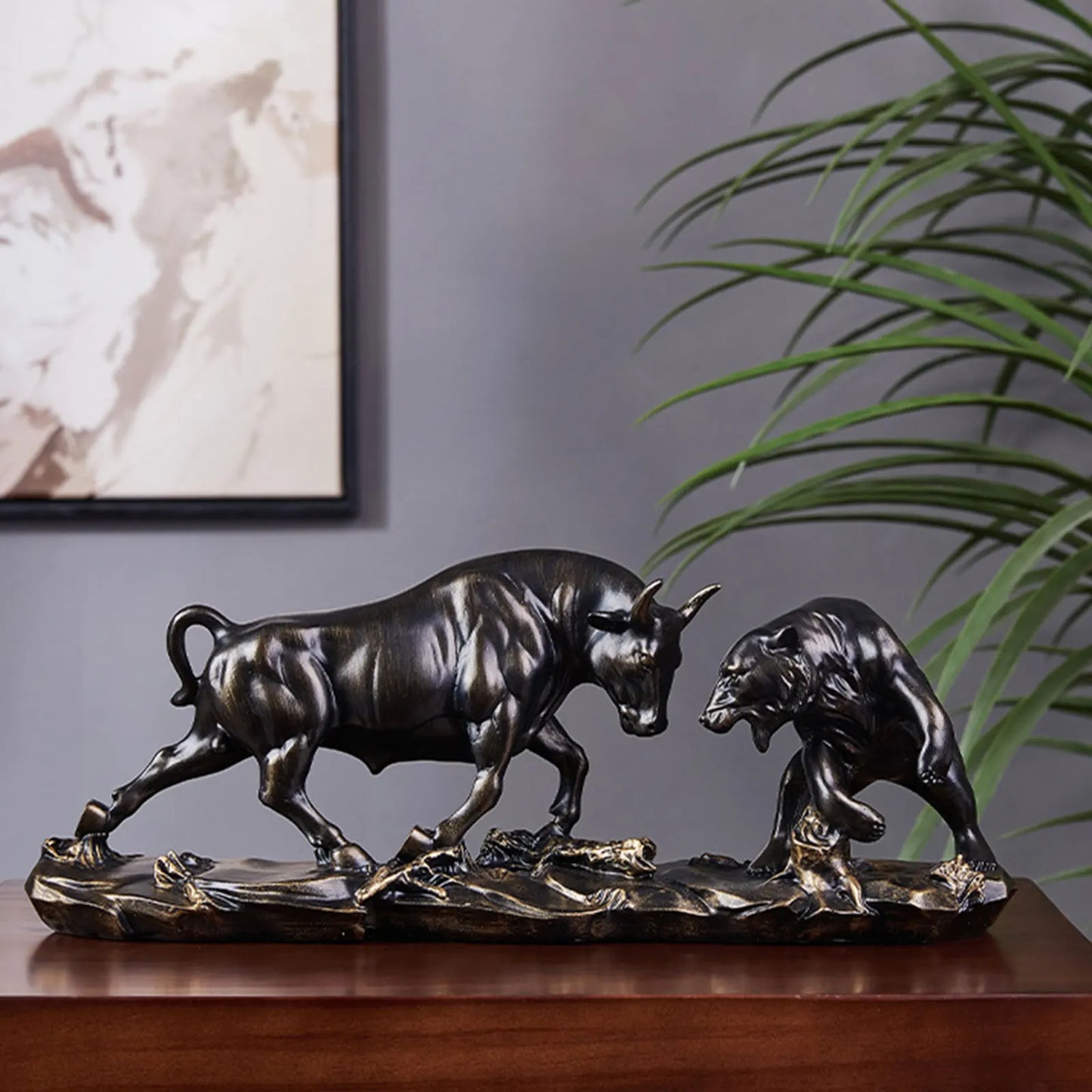 Lucky Bear and Bull Figurine, Asian Decor Statue Set