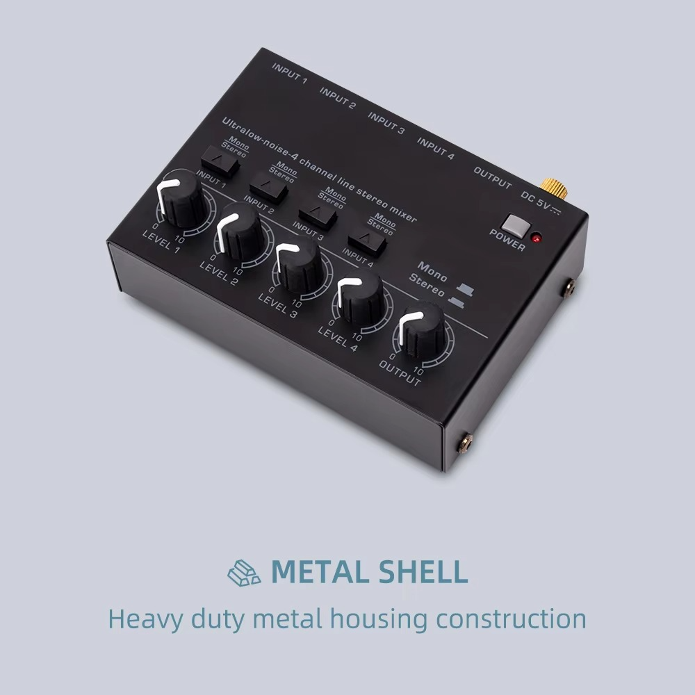 Portable 4-Channel Mini Audio Mixer with RCA Output