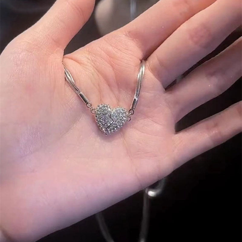 Sparkling Crystal Heart Magnetic Locket Necklace