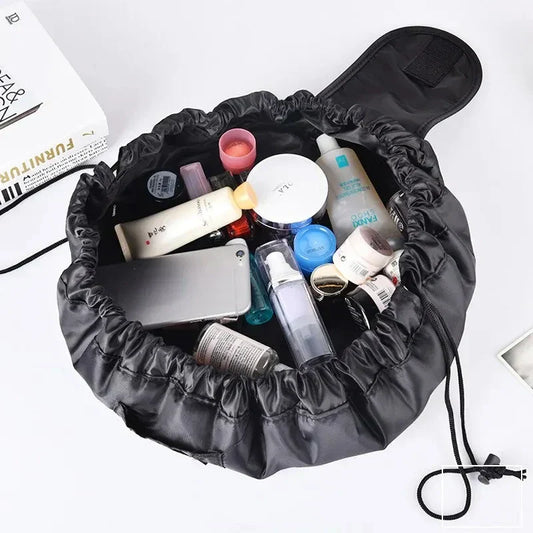 Large Black Makeup Storage Bag with Drawstring Closure - Fesara
