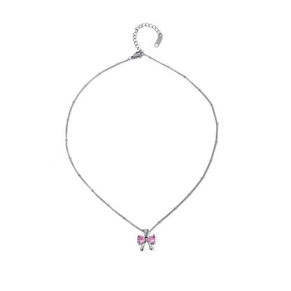 Delicate Women's Bow Diamond Necklace