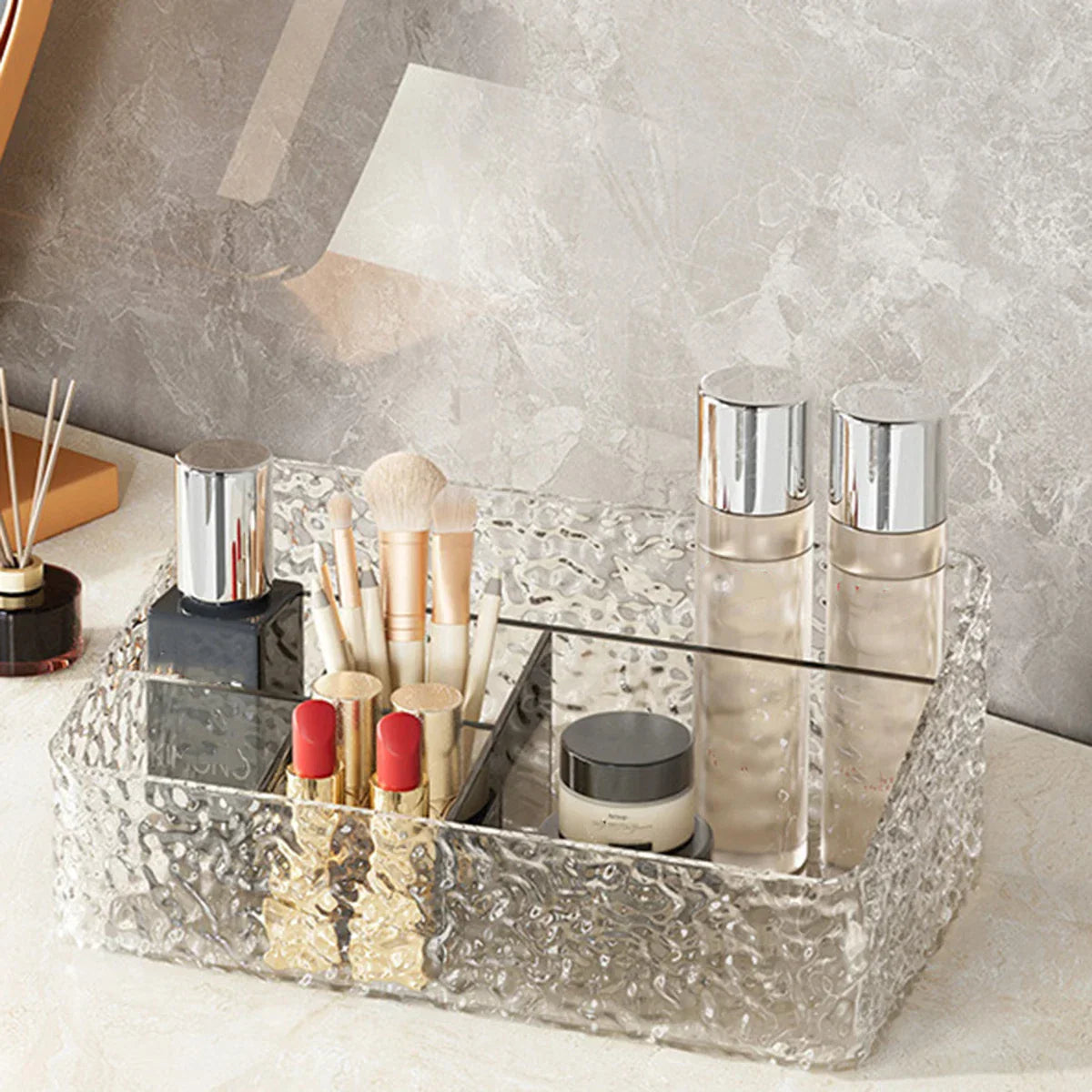 Spacious Makeup Storage Box with Wave Pattern