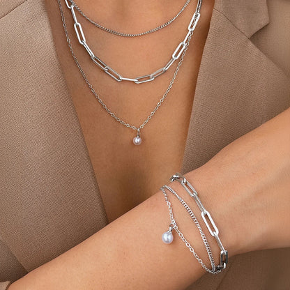 Delicate Pearl Chain Layering Bracelet Necklace Set