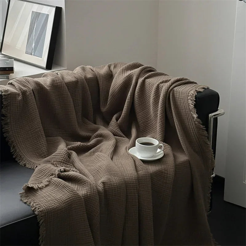 Cozy Plain Cotton Throw Blanket - Fesara