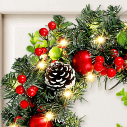 Fesara Christmas Wreath with LED Lights & Red Decorations