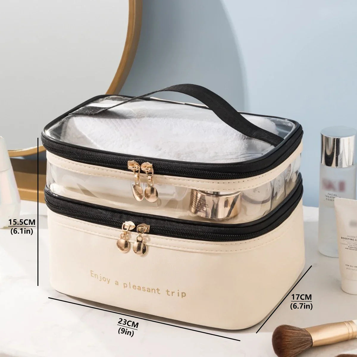 Spacious Travel Makeup Bag with Clear Top