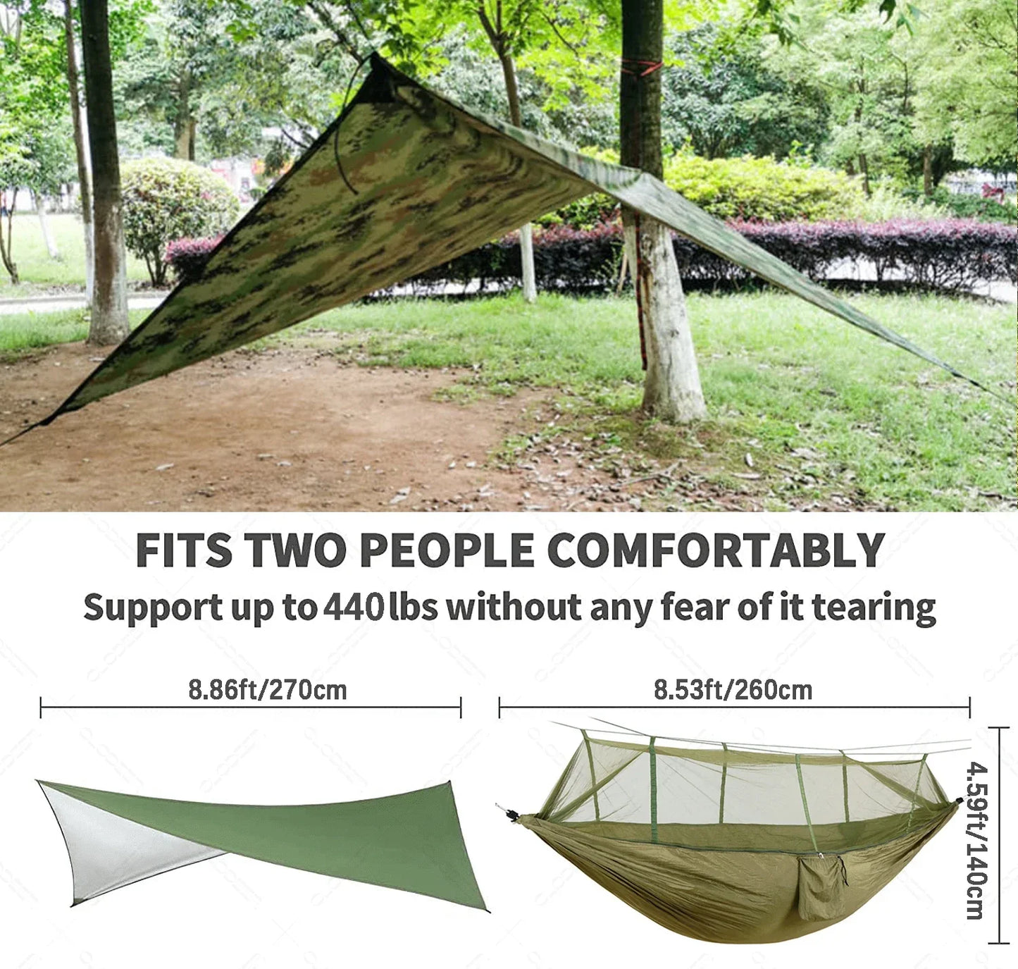 Lightweight Portable Camping Hammock with Bug Net & Rain Fly