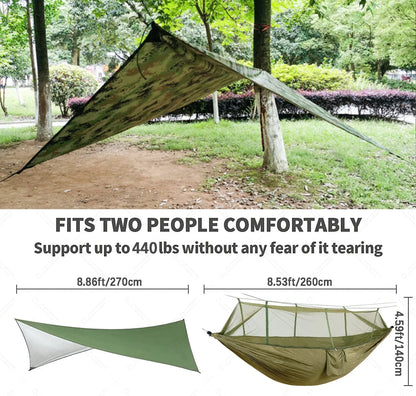 Lightweight Portable Camping Hammock with Bug Net & Rain Fly