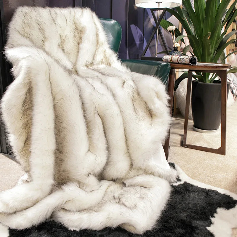 Plush Faux Fur Blanket - Soft Cozy Decorative Throw