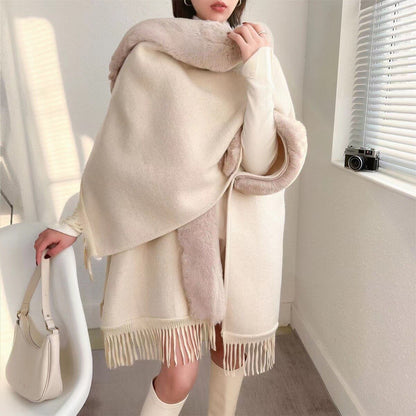 Cozy Women's Fleece Lined Long Hooded Poncho Blanket
