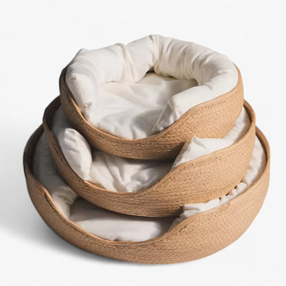 Natural Bamboo Pet Bed with Plush Cushion