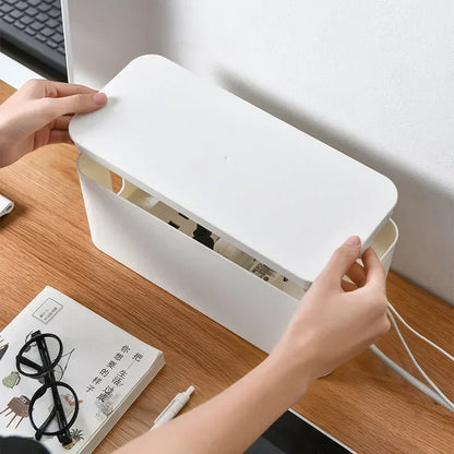 Cable Management Box with Lid - Cord Organizer & Protector