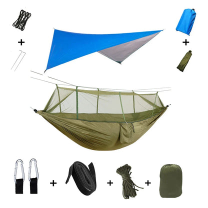 Lightweight Portable Camping Hammock with Bug Net & Rain Fly