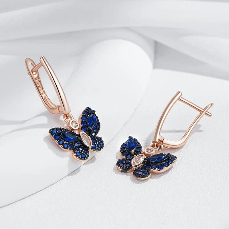 Delicate Silver Blue Gemstone Butterfly Earrings