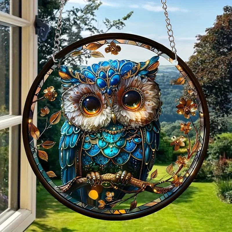 Colorful Owl Glass Window Pendant Decor Gift