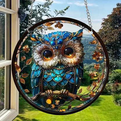 Colorful Owl Glass Window Pendant Decor Gift