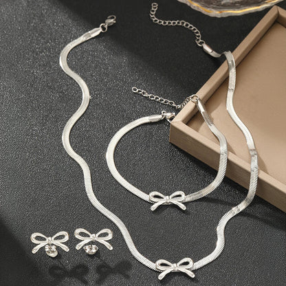 Delicate Bow Herringbone Jewelry Set for Women