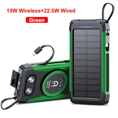 Portable 10000mAh Solar Power Bank with Fast Wireless Charging