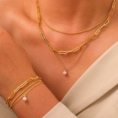 Delicate Pearl Chain Layering Bracelet Necklace Set