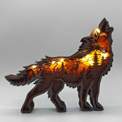 Glowing Wooden Wolf Figurine Decor