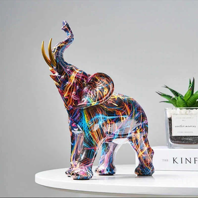 Vibrant Elephant Figurine - Multicolor Decor Statue - Fesara