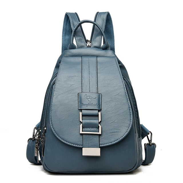 Secure Leather Ladies Backpack - Genuine Soft Sheepskin Rucksack