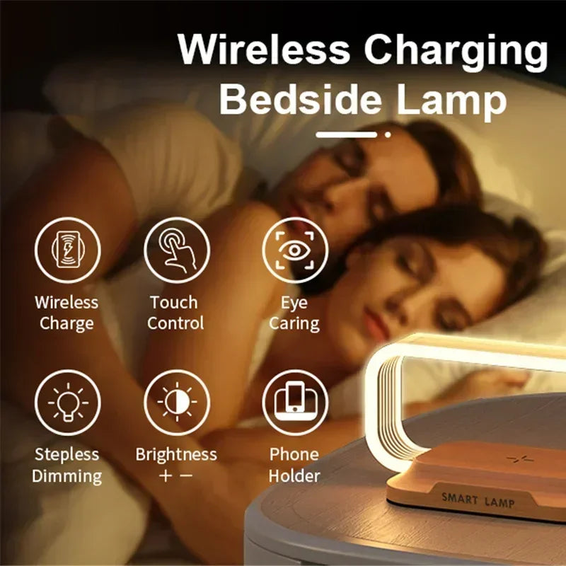 Stylish Wooden LED Desk Lamp with Wireless Charging
