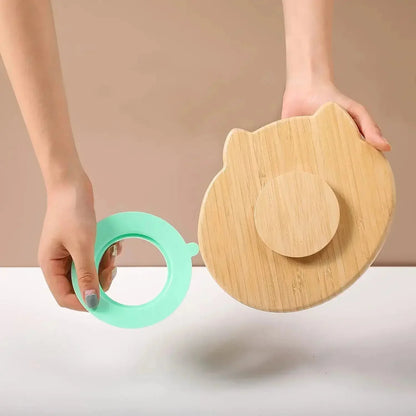Natural Bamboo Baby Dish Set with Strong Suction Base