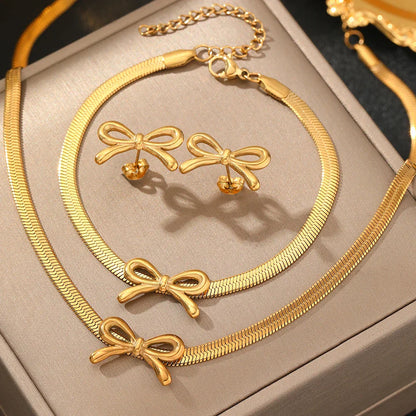 Delicate Bow Herringbone Jewelry Set for Women
