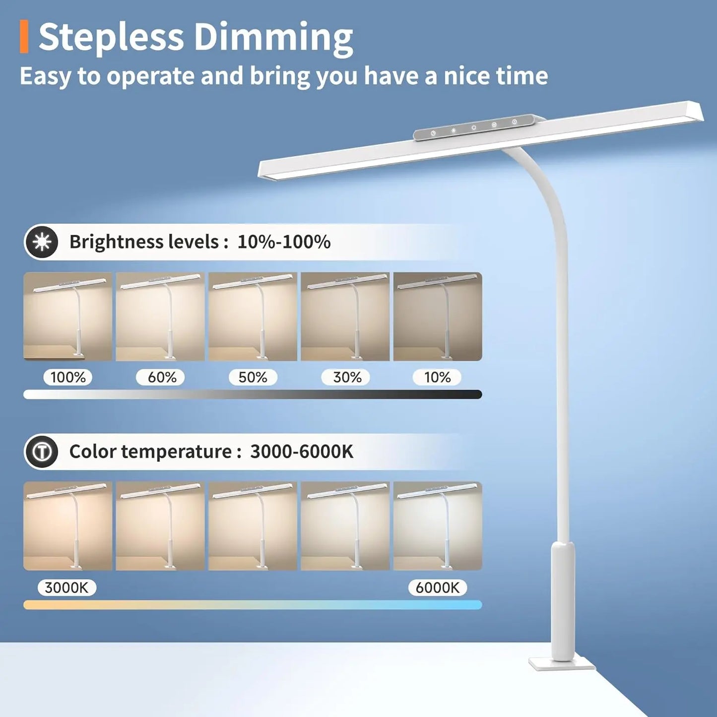 Bright LED Clamp Desk Lamp with Wide Lighting