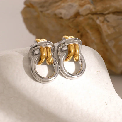 Dual Tone Knot Drop Earrings