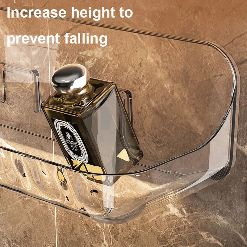 Adhesive Bathroom Shelf, Wall Mounted, Transparent Storage