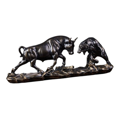 Lucky Bear and Bull Figurine, Asian Decor Statue Set